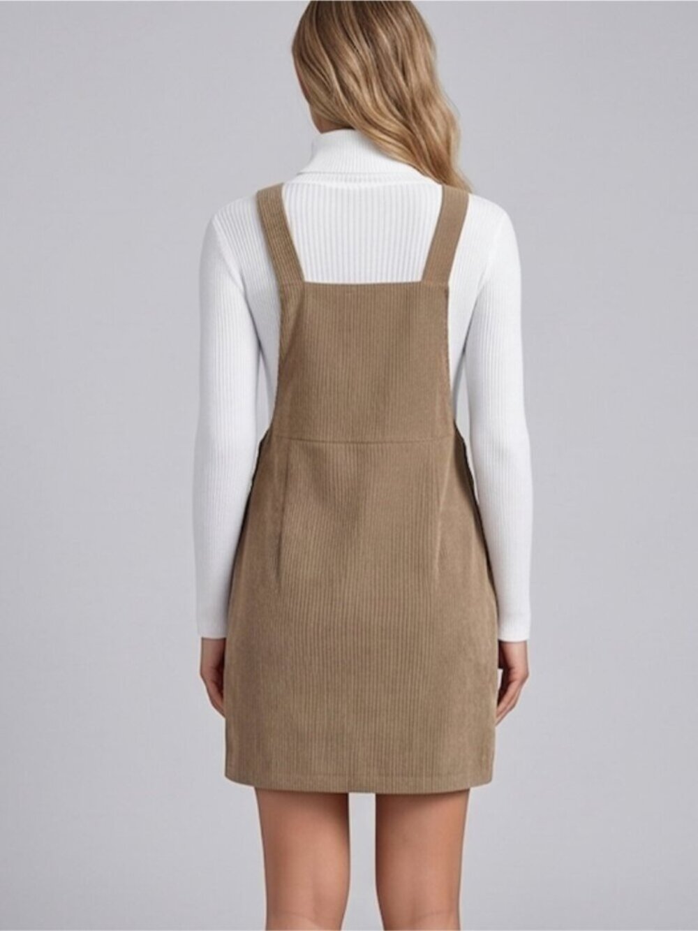 Brown Pocket Patched Corduroy Overall Dress - Picture 4 of 6